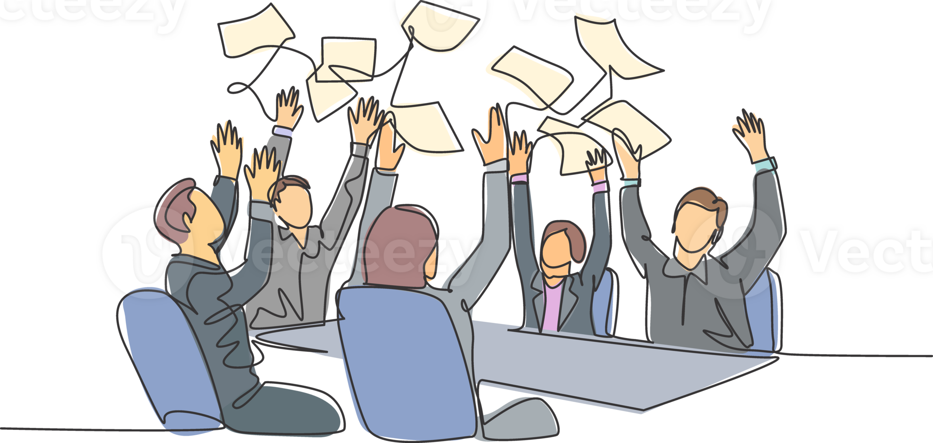 One single line drawing of young male and female stockbroker celebrate their success win on the stock exchange. Stock exchange business concept continuous line draw design graphic illustration png