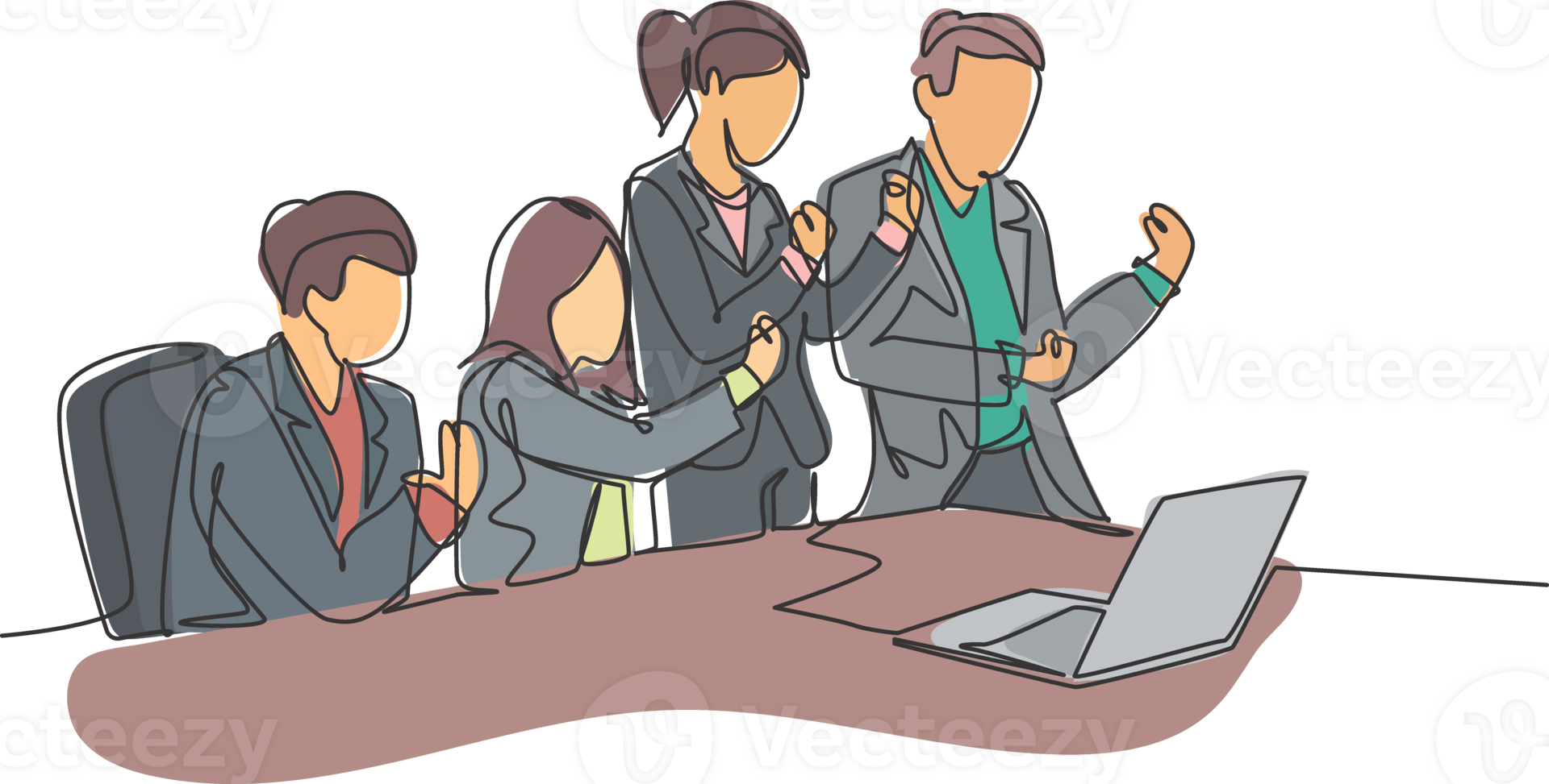 One single line drawing of young happy business man and business woman celebrate their success to deal a new business contract. Business meeting concept continuous line draw design illustration png