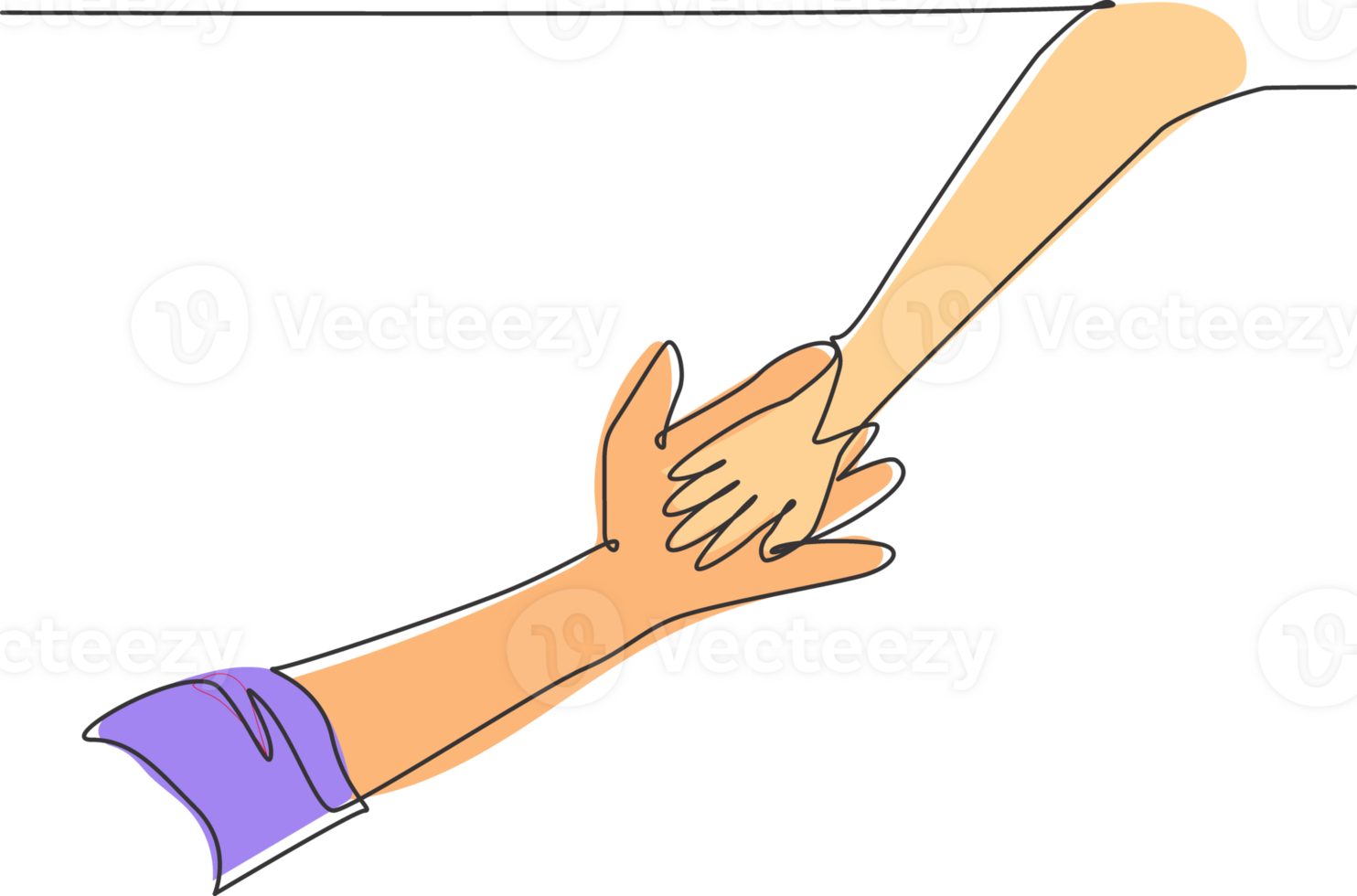 One line drawing of father giving hand to his child. Mother care in continuous line drawing design style. Parental concept illustration png