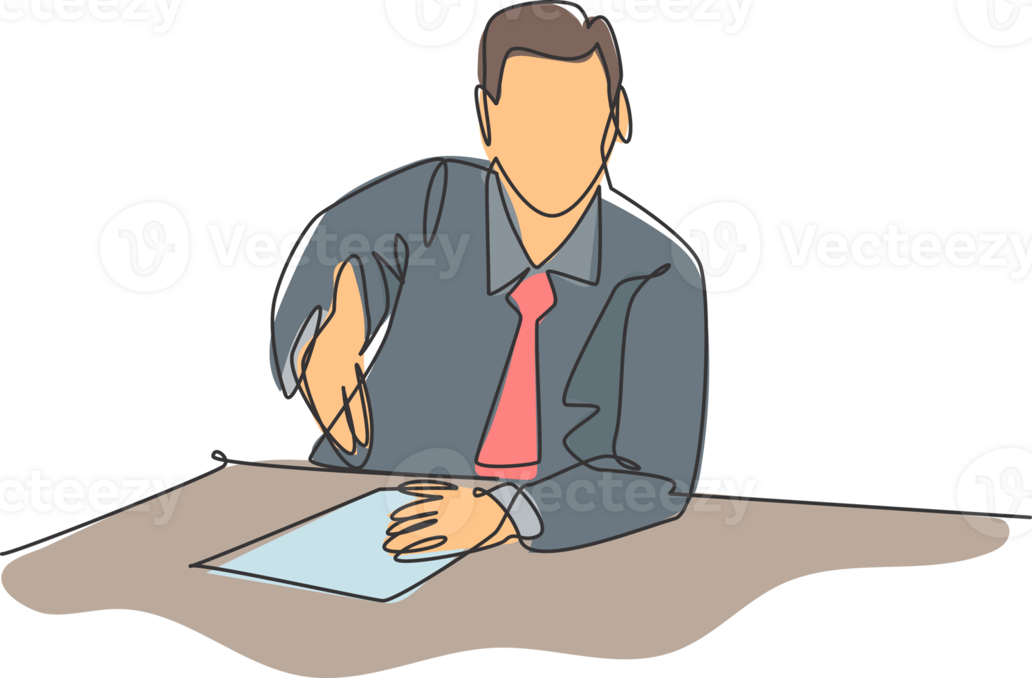 Continuous line drawing of young business man make handshake gesture to his colleague at office. Business meeting concept. Single line drawing design, graphic illustration png