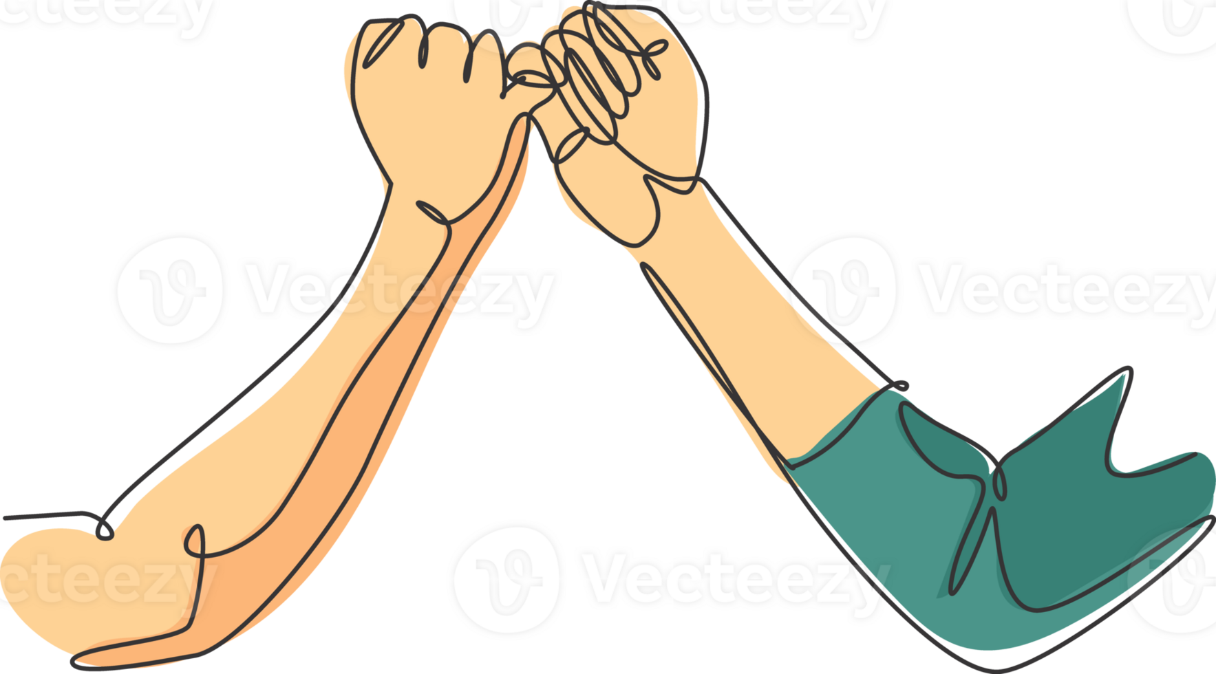 One line drawing of two hands hook each other their little fingers. Friendship bond in continuous line drawing design style. Promise concept graphic illustration png