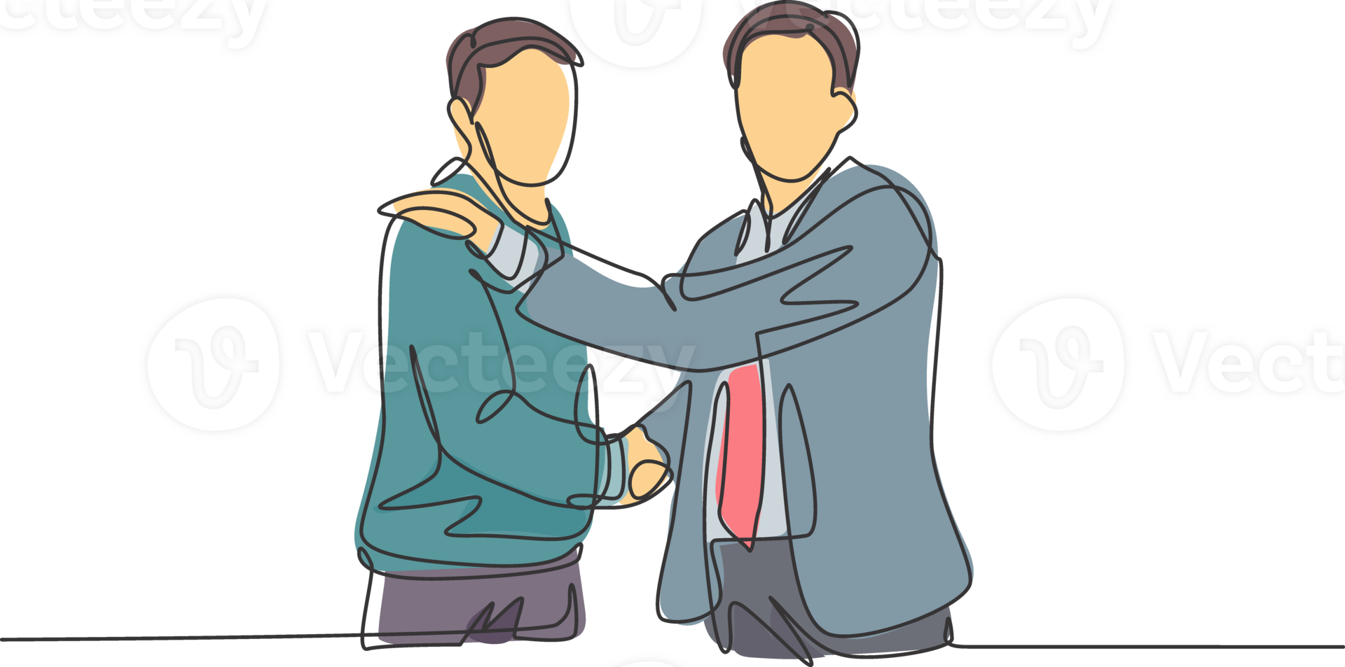 Single line drawing of businessmen handshaking his business partner after getting big project. Great teamwork. Business deal concept with continuous line draw style graphic illustration png