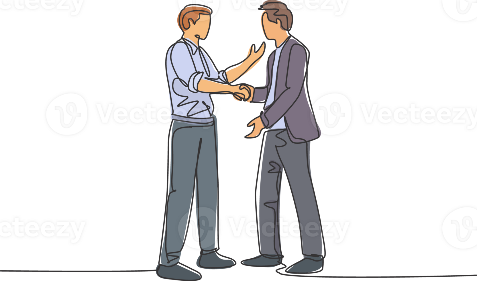 Single line drawing of businessmen handshaking his business partner after their project goal. Great teamwork. Business deal concept with continuous line draw style graphic illustration png