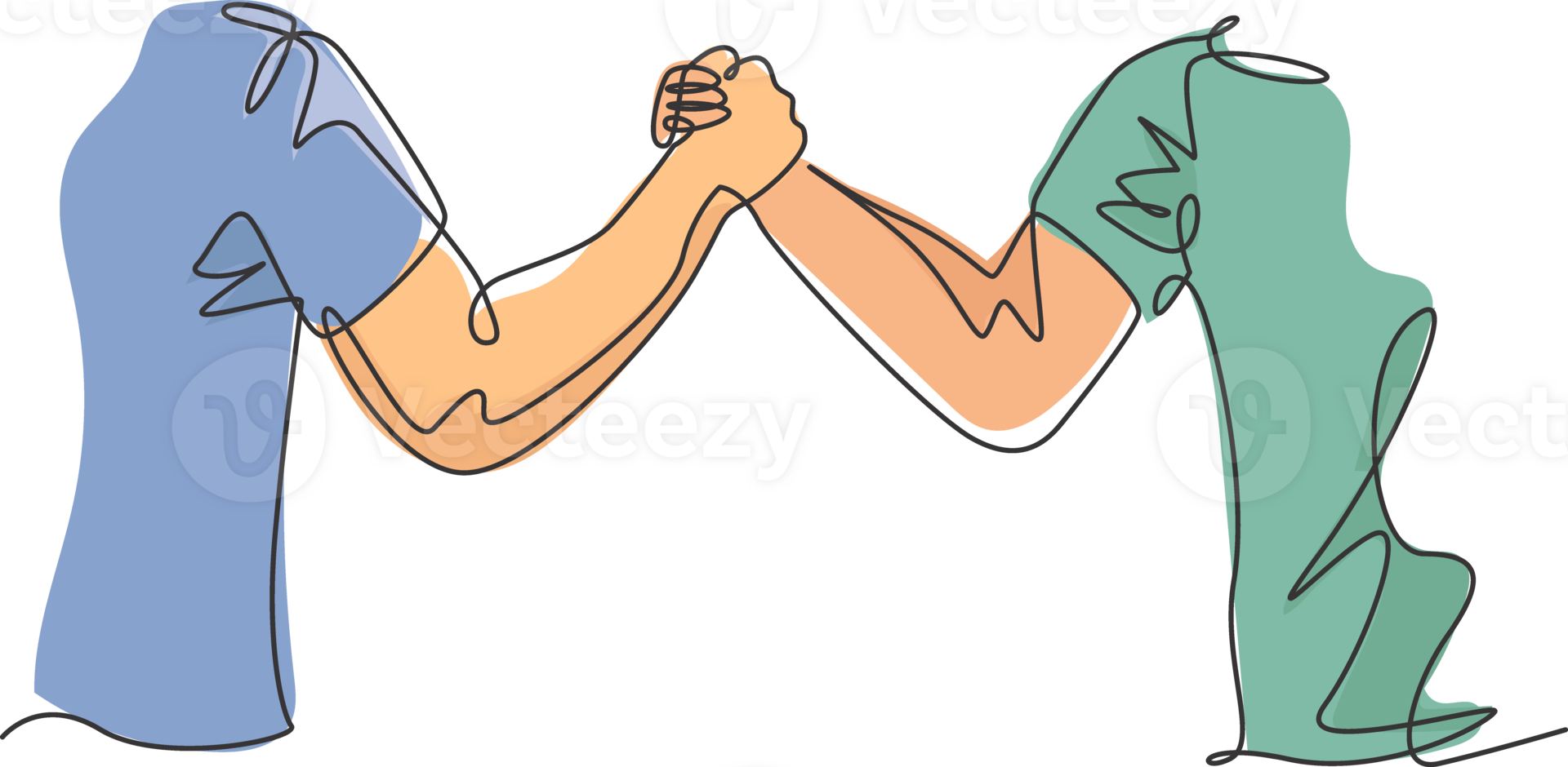 Continuous line drawing of two men wearing shirt handshaking to show sportsmanship at match field. Teamwork together in sport concept. One line drawing graphic design, illustration png