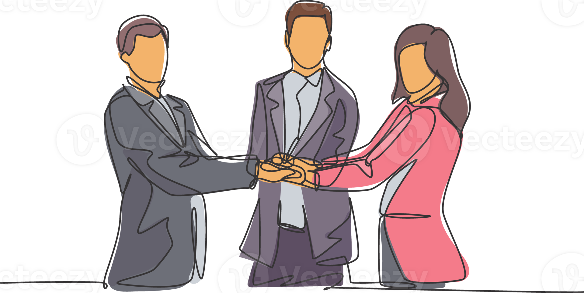 Single line drawing of businessmen and business women handshaking each other. Great teamwork commitment. Business deal concept with continuous line draw style graphic illustration png