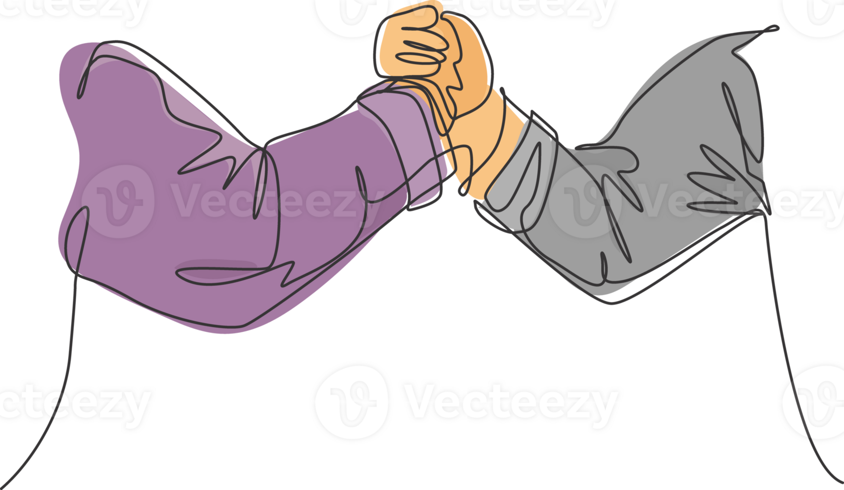 Single line drawing of businessmen handshaking his business partner. Great teamwork. Business deal concept with modern continuous line draw style graphic illustration png