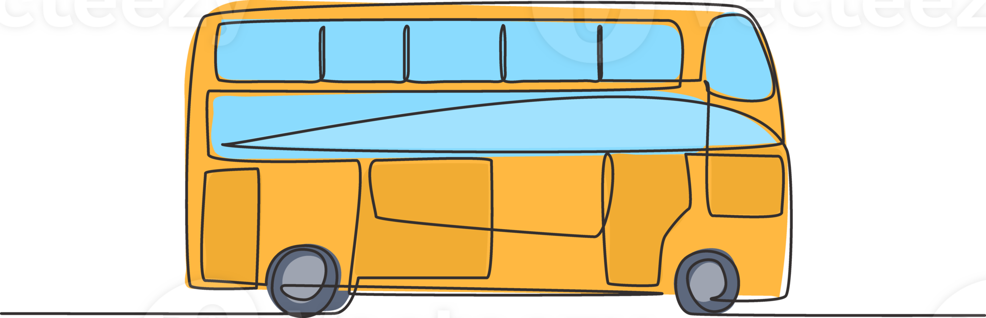 Single continuous line drawing double decker buses that are seen from the side, serve tourists to go around the city enjoying their holidays. Dynamic one line draw graphic design illustration. png