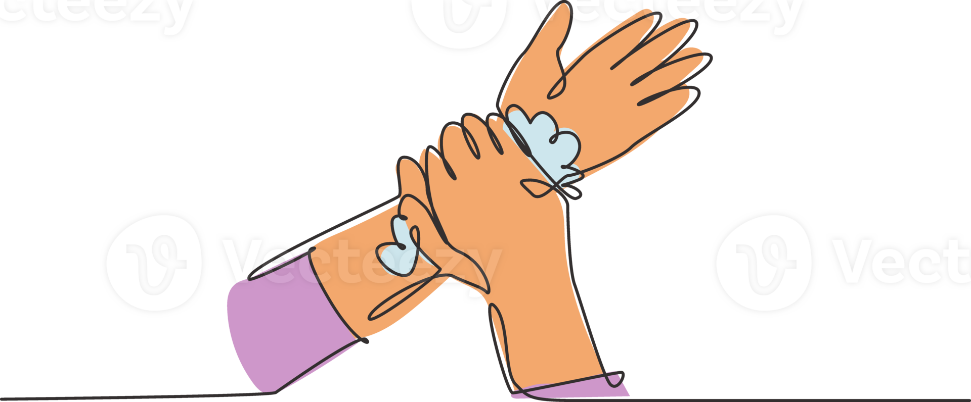 Single one line drawing of twelve steps hand washing by rubbing the