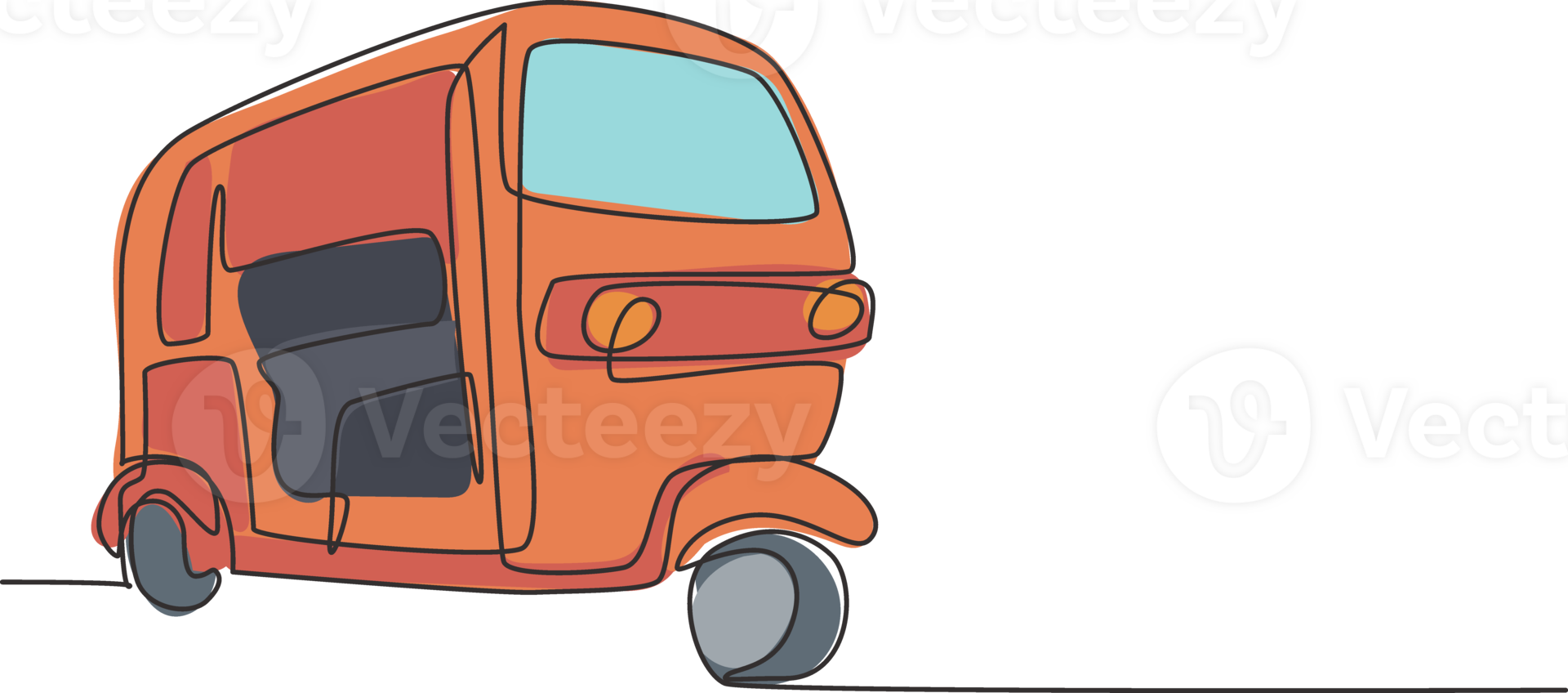 Single continuous line drawing rickshaw traditional transportation in India which serves local passengers and foreign tourists who are on vacation. One line draw graphic design illustration. png