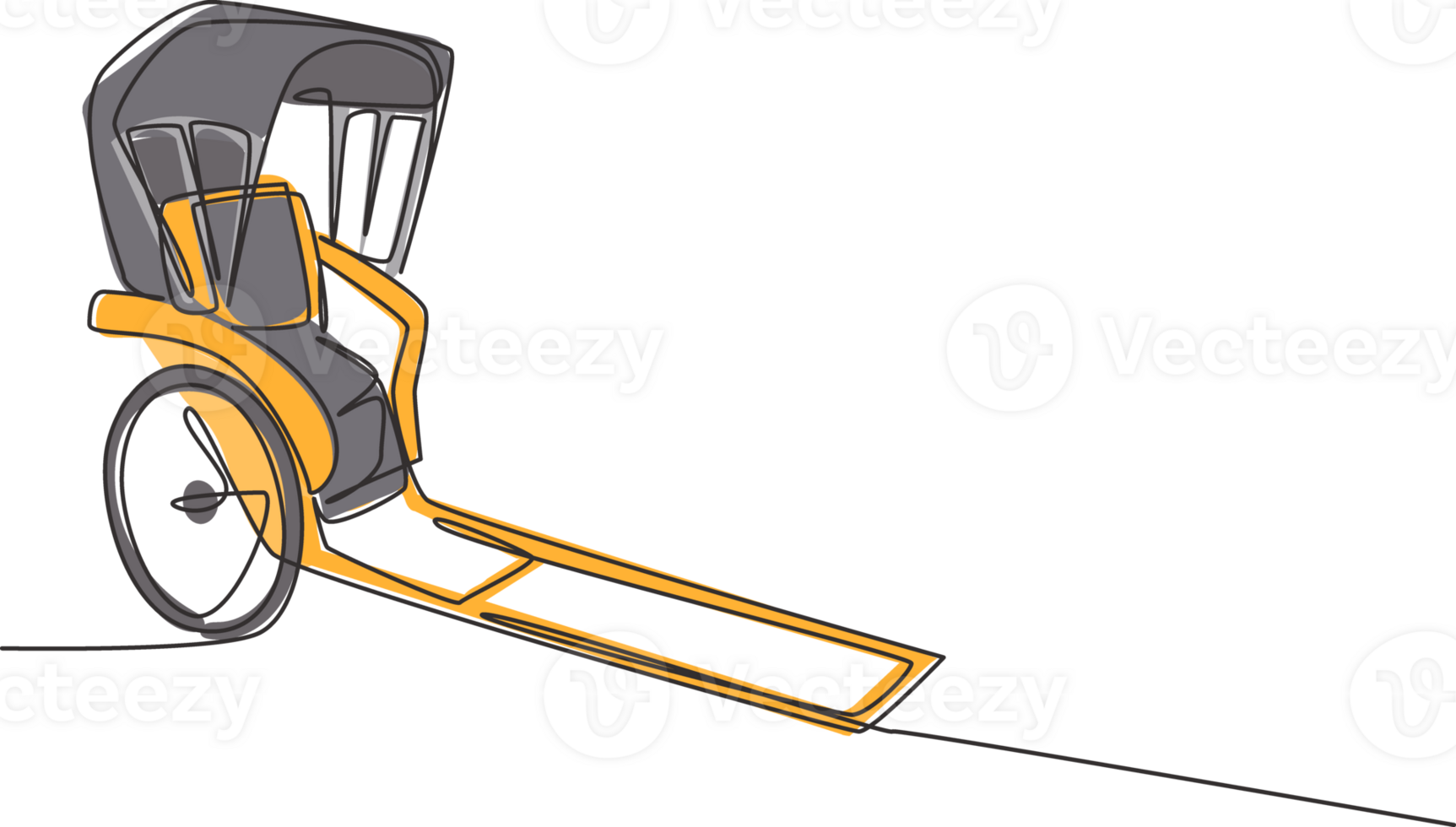 Continuous one line drawing pulled rickshaw vehicles that are a part of history in China and Japan with two wheels and being towed by humans. Single line draw design graphic illustration. png