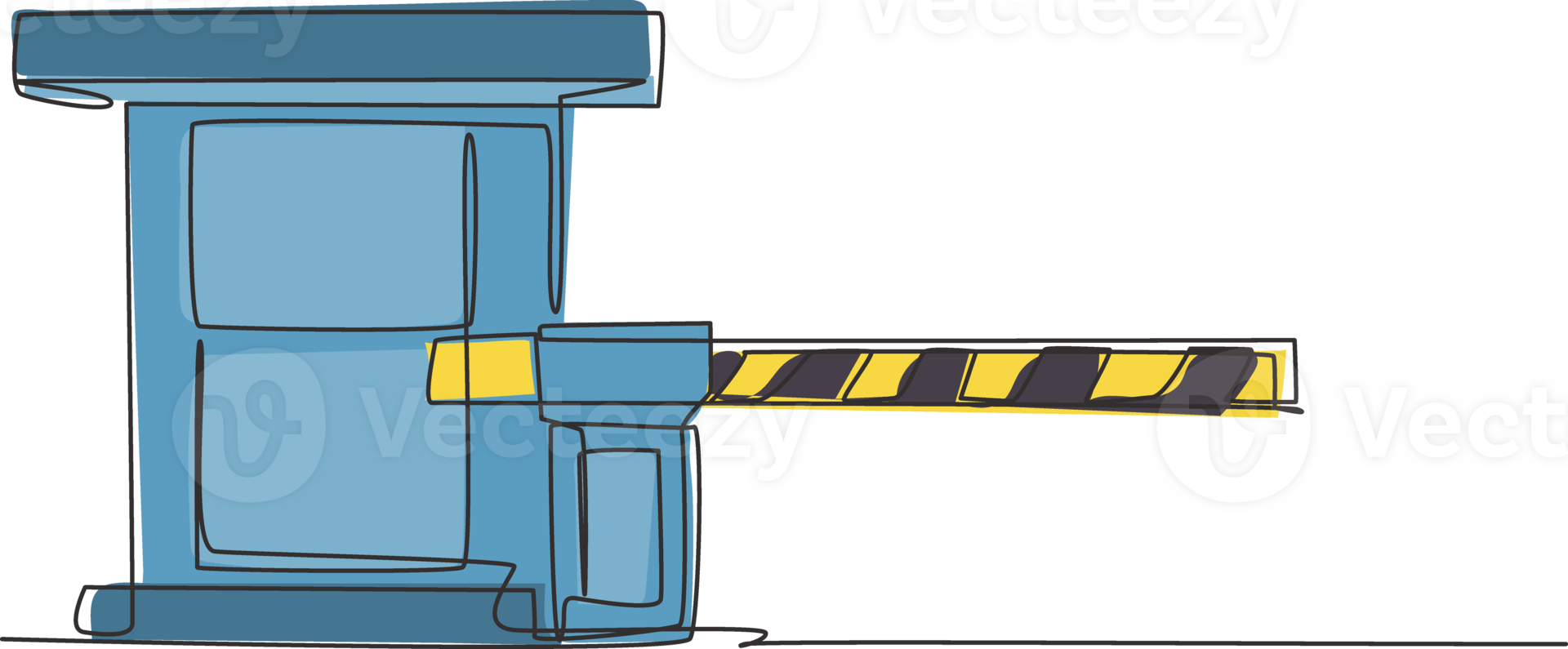 Single continuous line drawing a striped barrier gate with guard posts, guarding the entrance to the most important offices in the nation's capital. One line draw graphic design illustration. png
