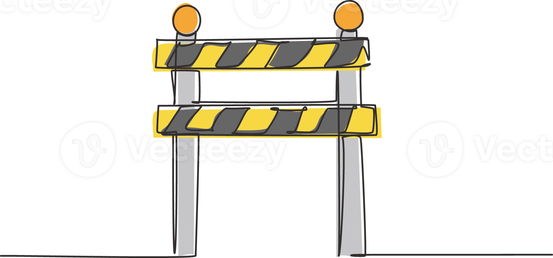 Continuous one line drawing striped under construction board located on the side of the road which is undergoing repairs due to traffic accidents. Single line draw design graphic illustration. png