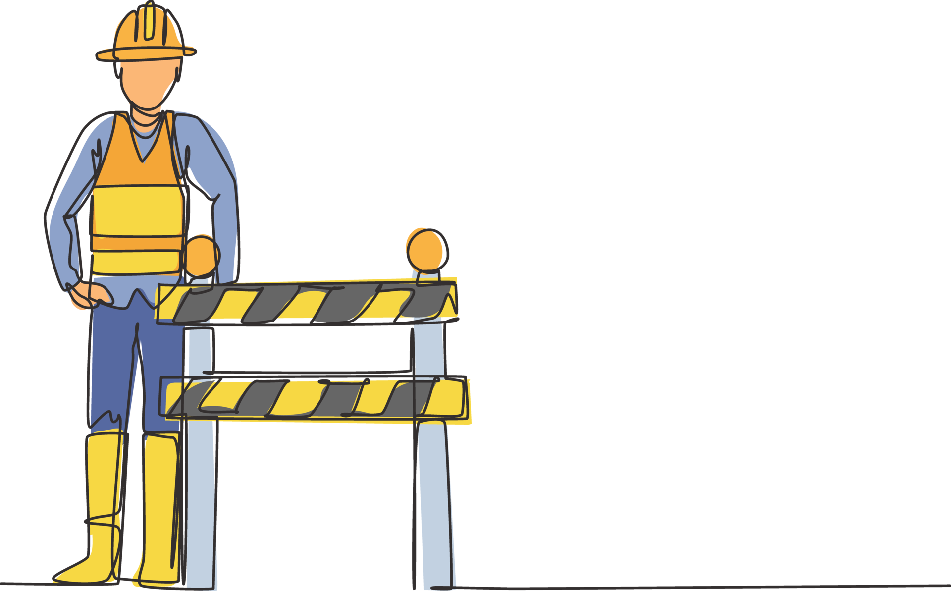Continuous one line drawing a construction worker is standing next to