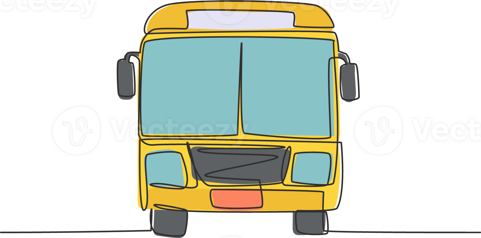Continuous one line drawing front view of bus that is stopped at the bus stop waiting for passengers to get on and off, then continue their journey. Single line draw design graphic illustration png