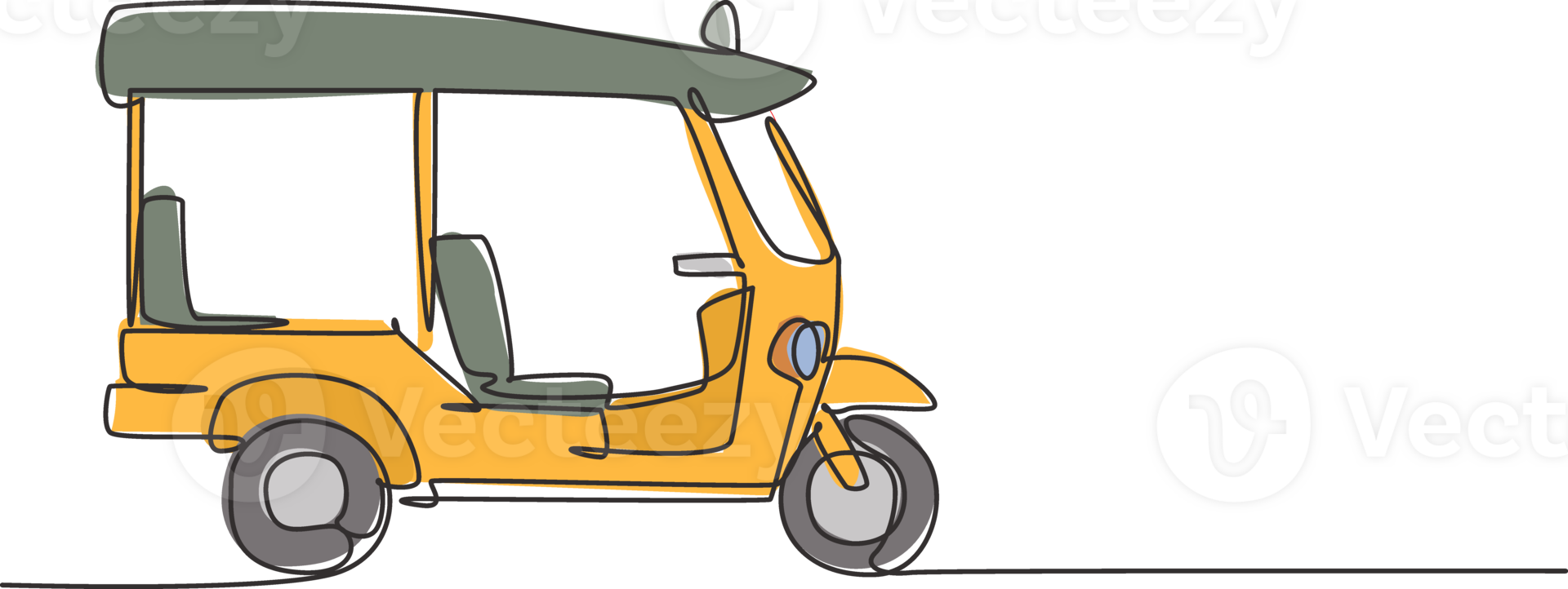 Single one line drawing of Thai tuk tuk seen from the side serving foreign passengers who are traveling in Thailand. Become a tourism icon. Continuous line draw design graphic illustration. png