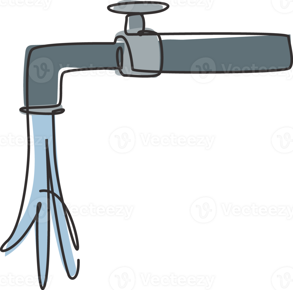 singolo uno linea disegno di un' spruzzo di acqua caduta a partire dal il acqua rubinetto. simbolo di freschezza e pulizia di mani a partire dal germi e batteri. continuo linea disegnare design grafico illustrazione. png