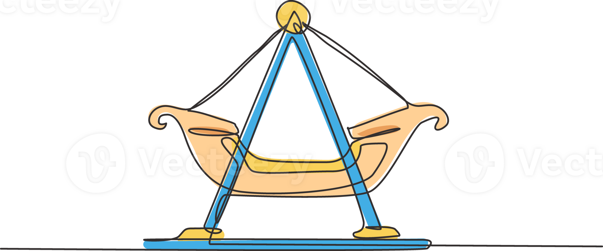 Single one line drawing of small swing boat in an amusement park which is moved by several people by swinging. Playground that children like. Continuous line draw design graphic illustration png