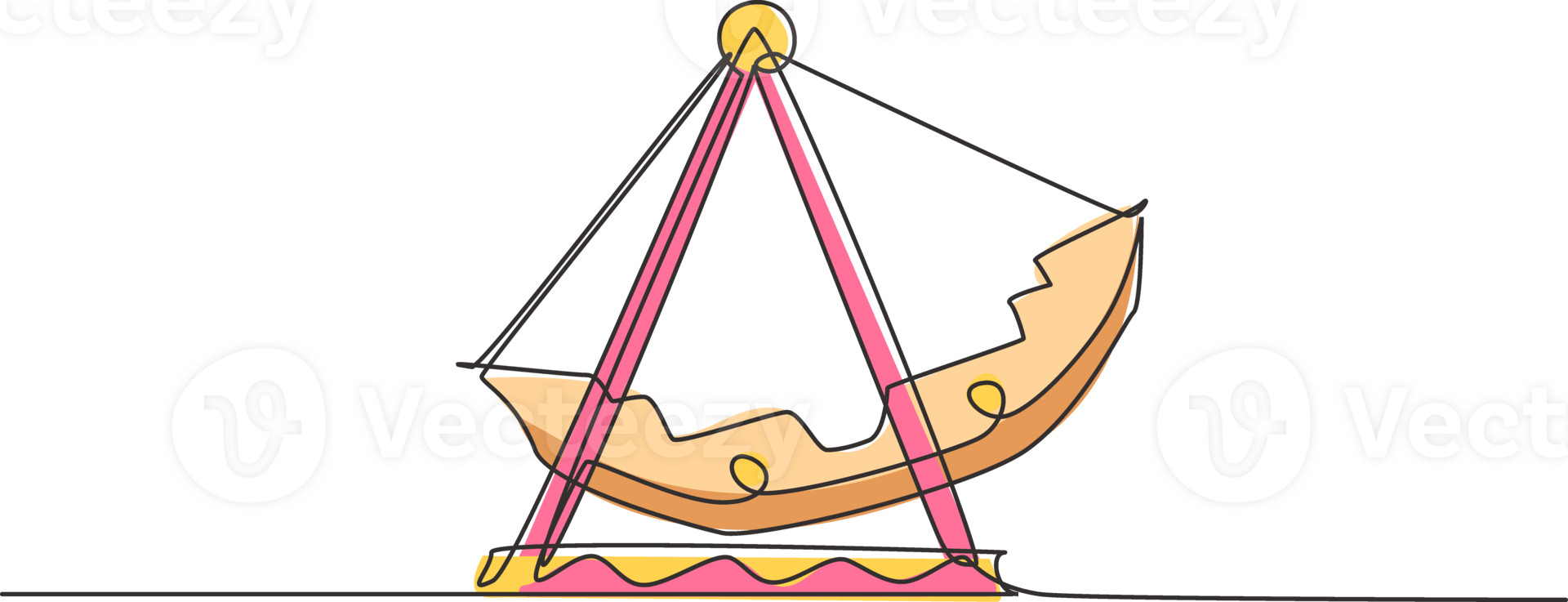 Continuous one line drawing large swing boat in an amusement park driven by an engine in outdoor land. Fun kids play on funfair festival concept. Single line draw design graphic illustration. png