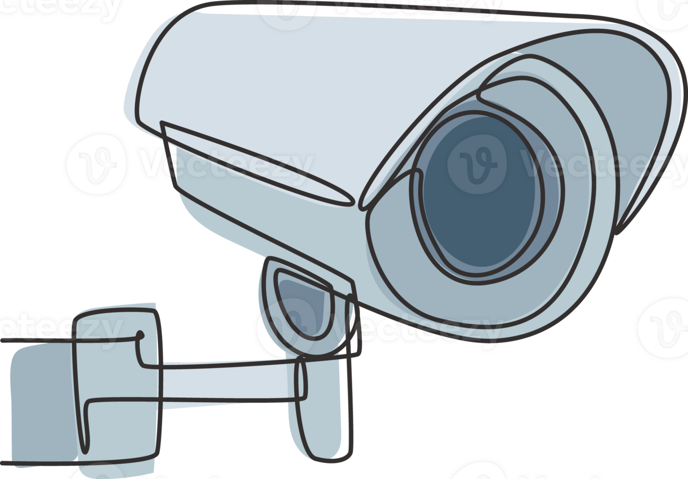 Single continuous line drawing cctv with a round shape installed on the side of the highway to monitor traffic movements and improve security systems. One line draw graphic design illustration. png
