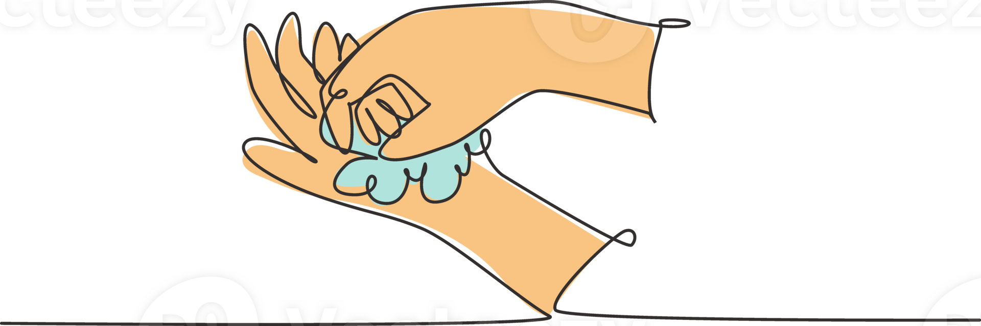 Continuous one line drawing twelve steps hand washing by rubbing the palms of the hands with soap until they are clean from germs. Hand hygiene. Single line draw design graphic illustration. png