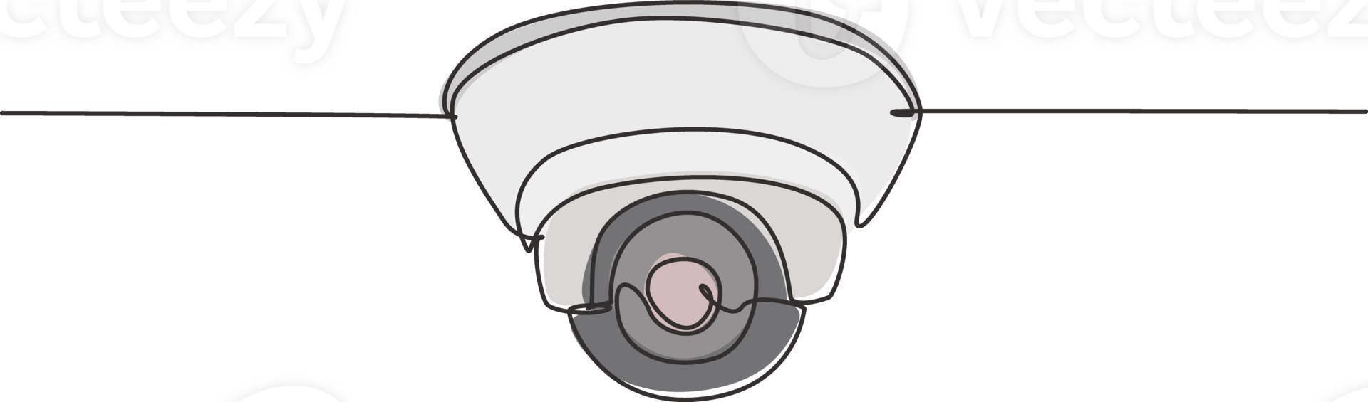 Single one line drawing of cctv located on the ceiling of the office to monitor and maintain security from crime. The result of technological advances. One line draw design graphic illustration png
