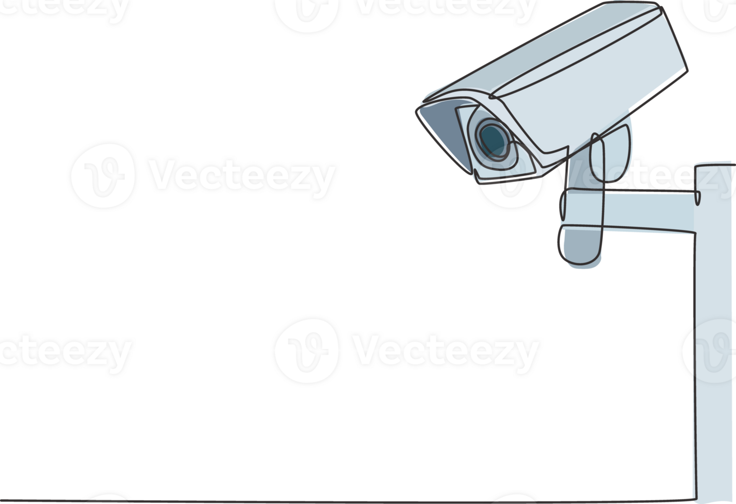 Single continuous line drawing of CCTV with a box shape installed on the side of the highway to monitor traffic movements and improve security systems. One line draw graphic design illustration png