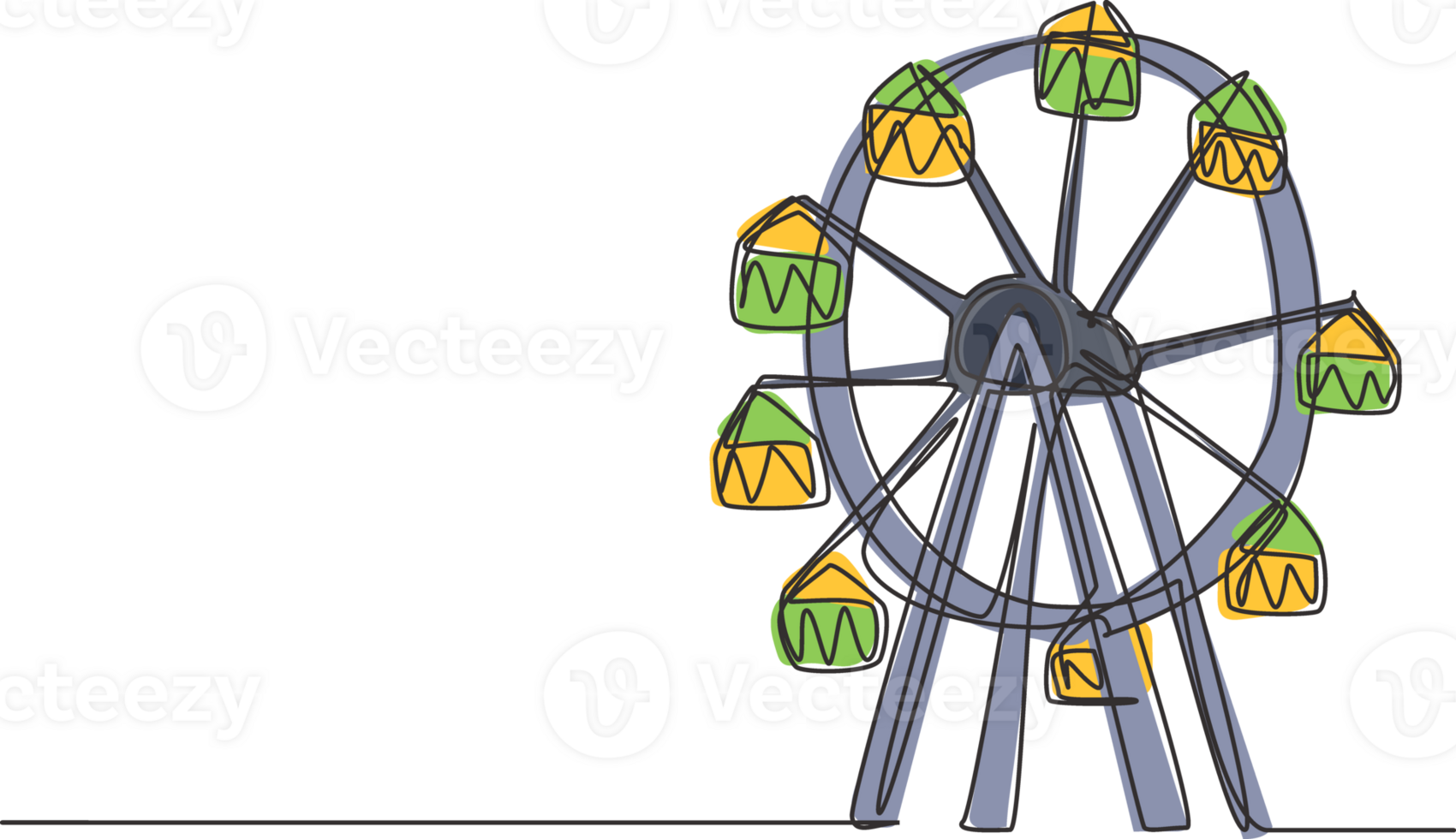 Célibataire un ligne dessin de une ferris roue dans un amusement parc, une grand circulaire cercle haute dans le ciel. intéressant récréatif monte pour des familles. un ligne dessiner conception graphique illustration. png