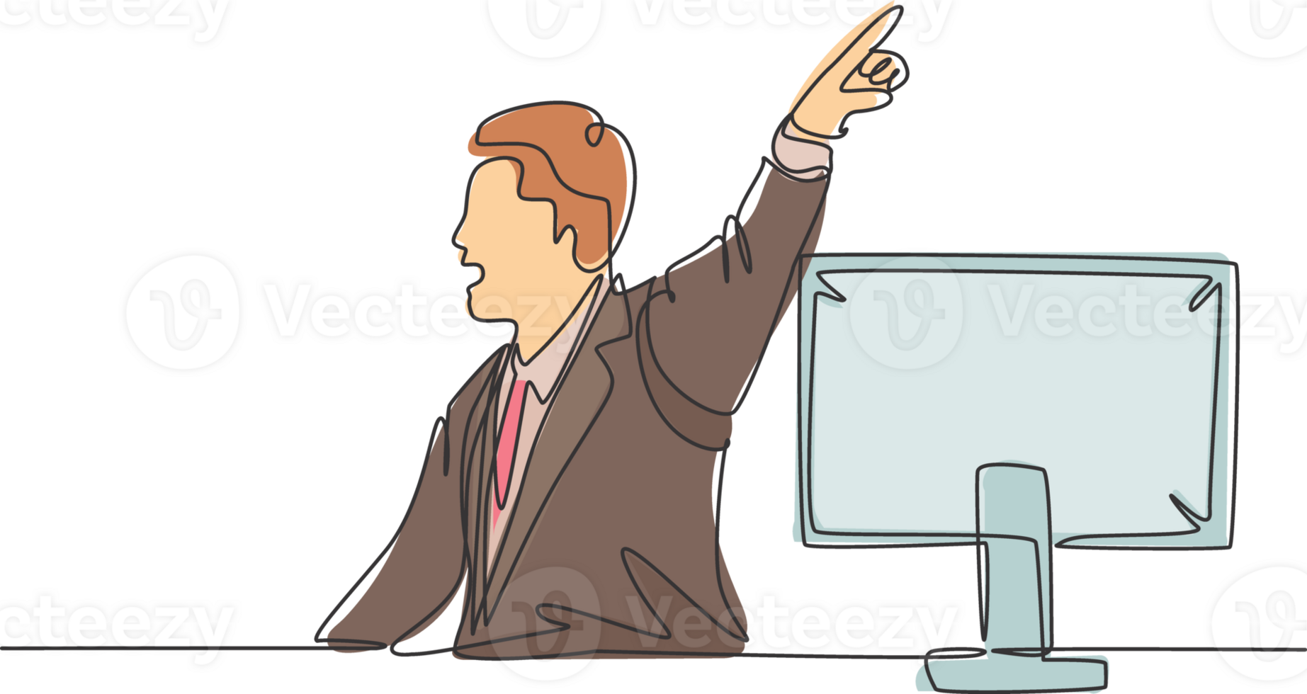Single continuous line drawing of young angry manager yelling and pointing finger to staff. Anger management at office life concept. Modern one line draw design graphic graphic illustration png