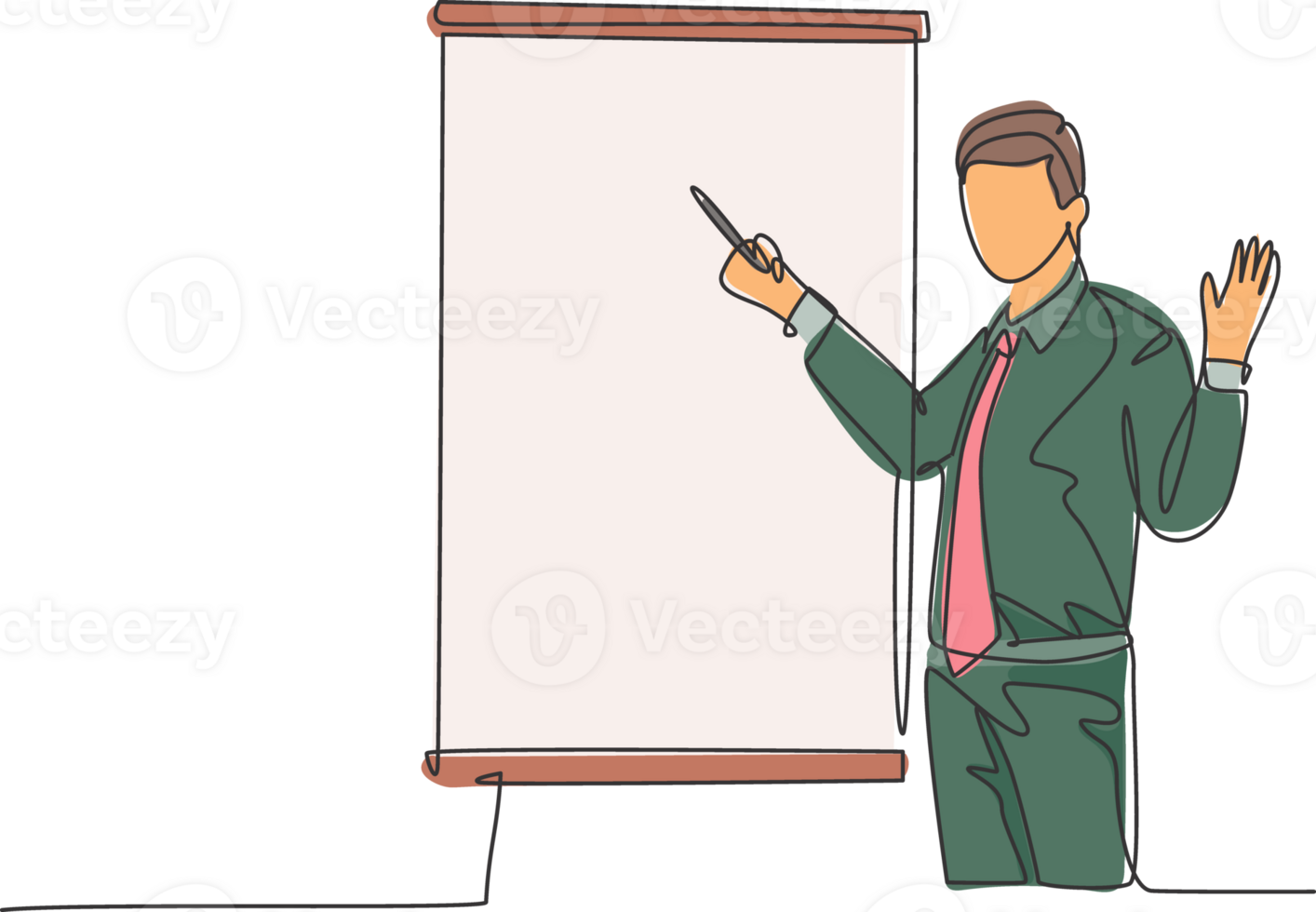 Single continuous line drawing of young business manager giving lecture to apprentice during work meeting. Work presentation at the office concept one line draw design graphic illustration png