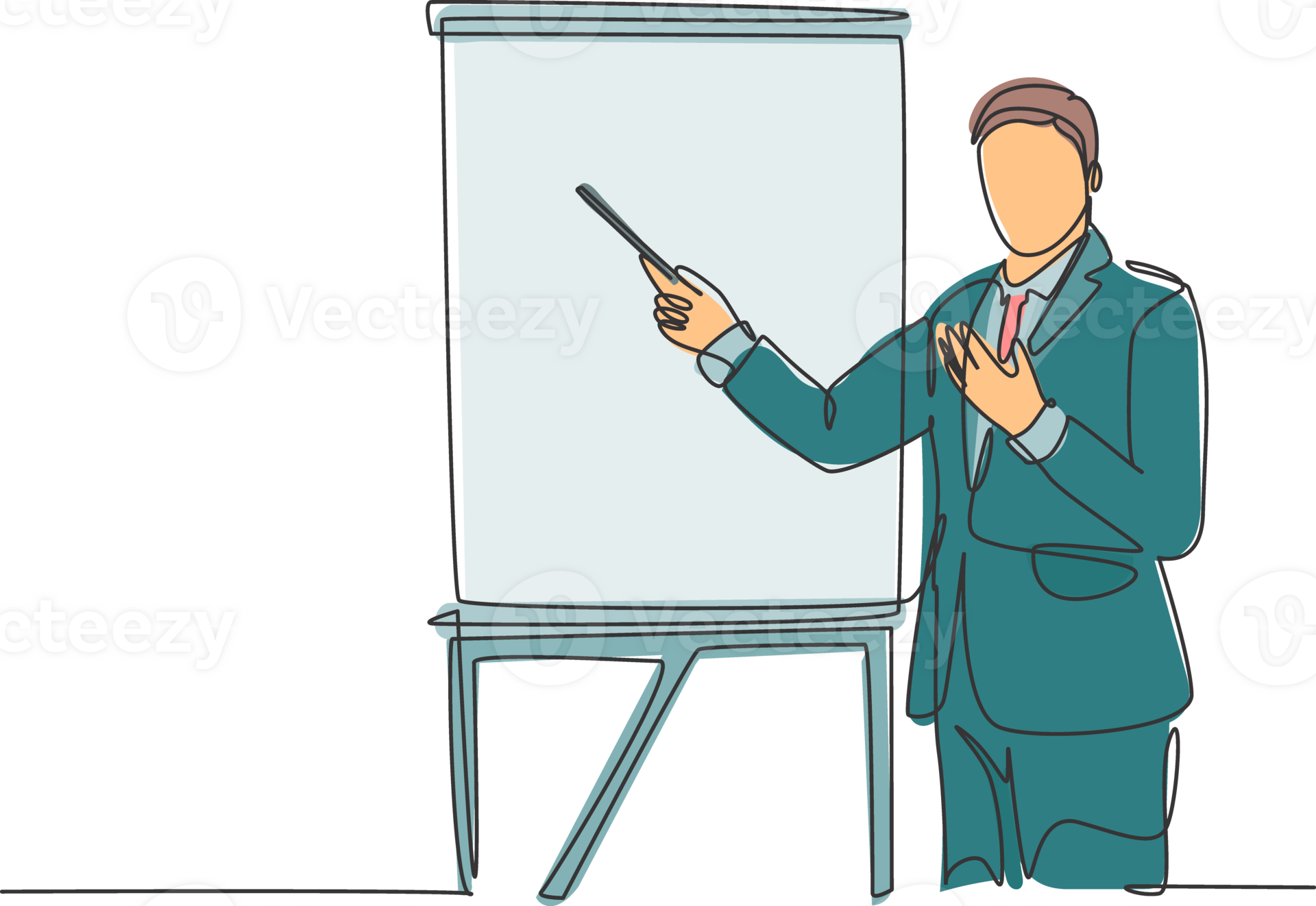 One single line drawing of young manager holding a tablet during