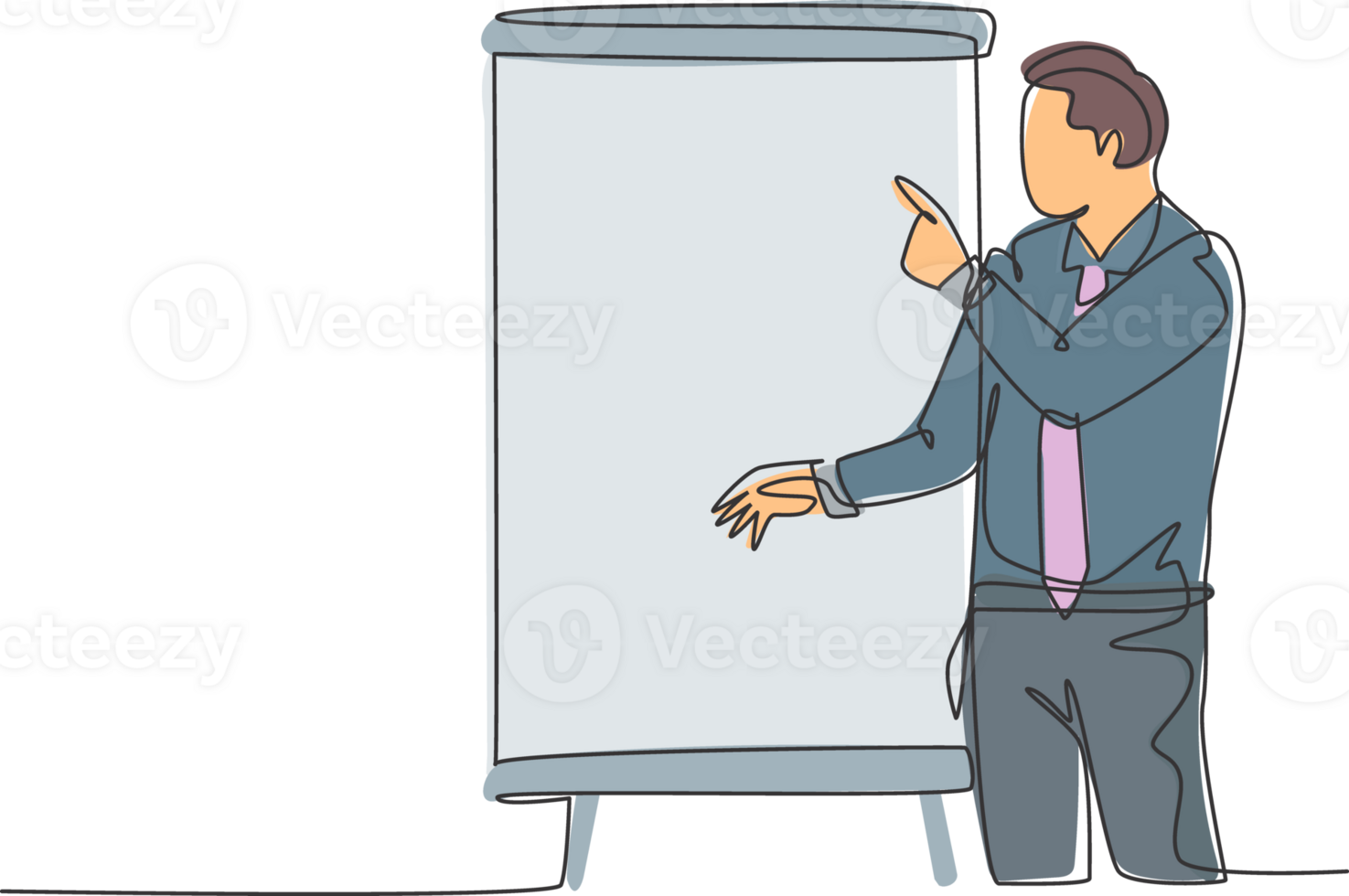 One continuous line drawing of young startup founder presenting new technology innovation in their apps to the investor. Business investment concept single line draw design graphic illustration png