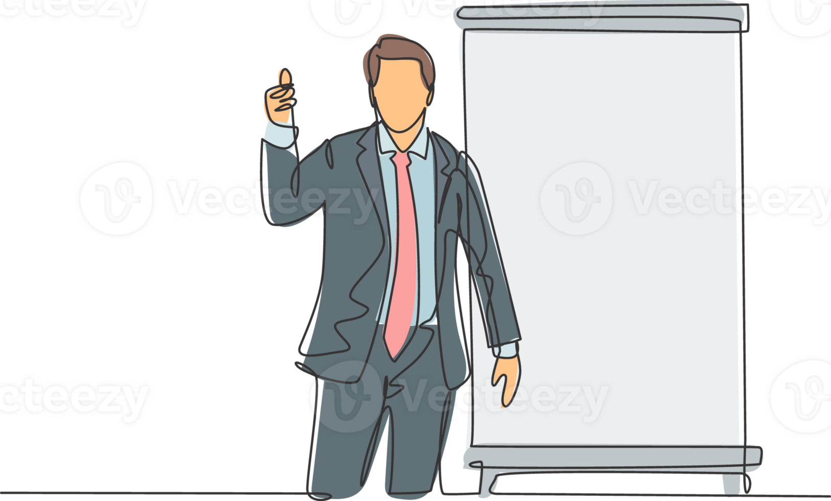One continuous line drawing of young presenter giving thumbs up gesture to the audience while meeting. Business presentation at the office concept single line draw design illustration png