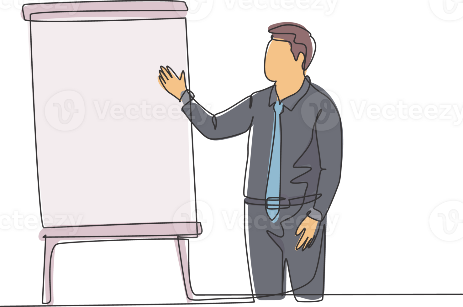 One continuous line drawing of young presenter delivering increasing product sales report to finance manager. Business presentation at the office concept single line draw design illustration png