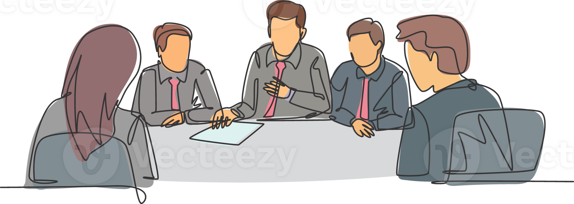 One continuous line drawing of senior manager giving instruction to raise product sales to the marketing team members in the meeting. Business briefing concept single line draw design illustration png