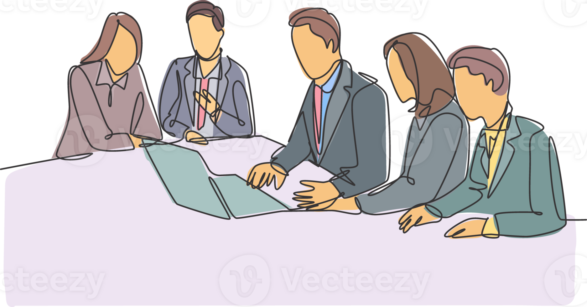 One continuous line drawing of young presenter presenting business strategy to increase sales during office meeting. Business plan concept. Modern single line draw graphic design illustration png