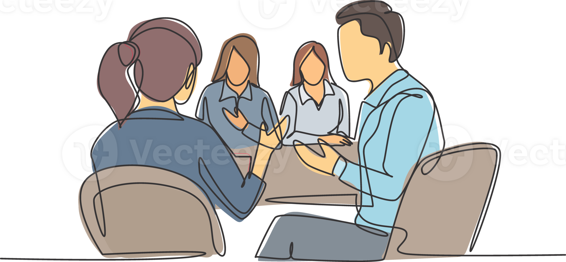 One continuous line drawing of young woman manger announcing company goal target in a business meeting to her staffs. Business marketing concept single line graphic draw design illustration png