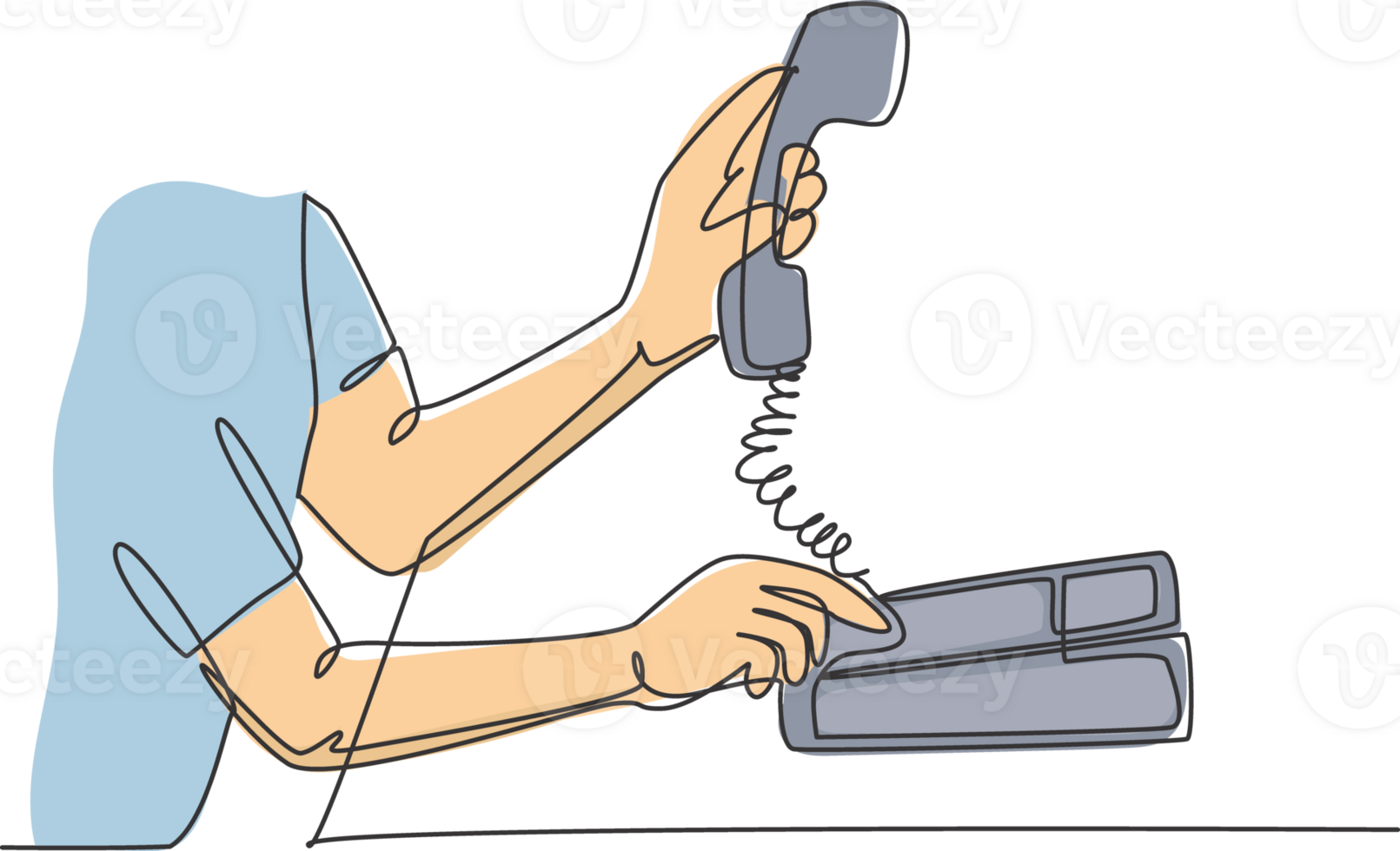 One single line drawing of gesture hand picking handle retro classic analog phone up. Old vintage analog telephone communication concept. Trendy continuous line draw design illustration graphic png