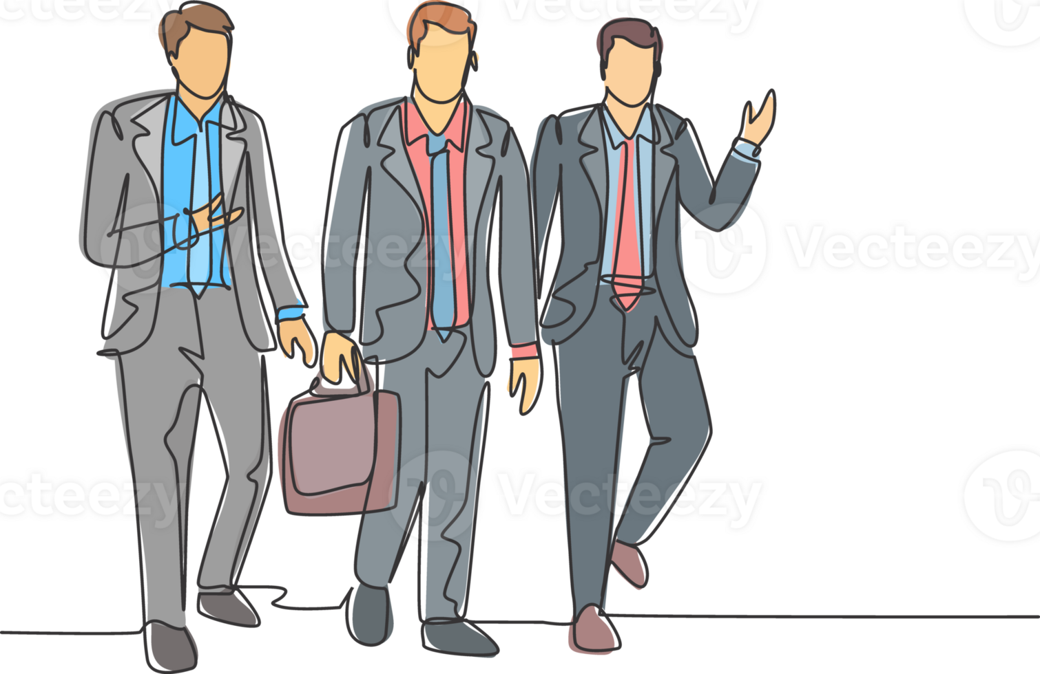 One continuous line drawing of young happy male sales managers walking together and discussing new selling strategy. Urban commuter workers concept single line graphic draw design illustration png