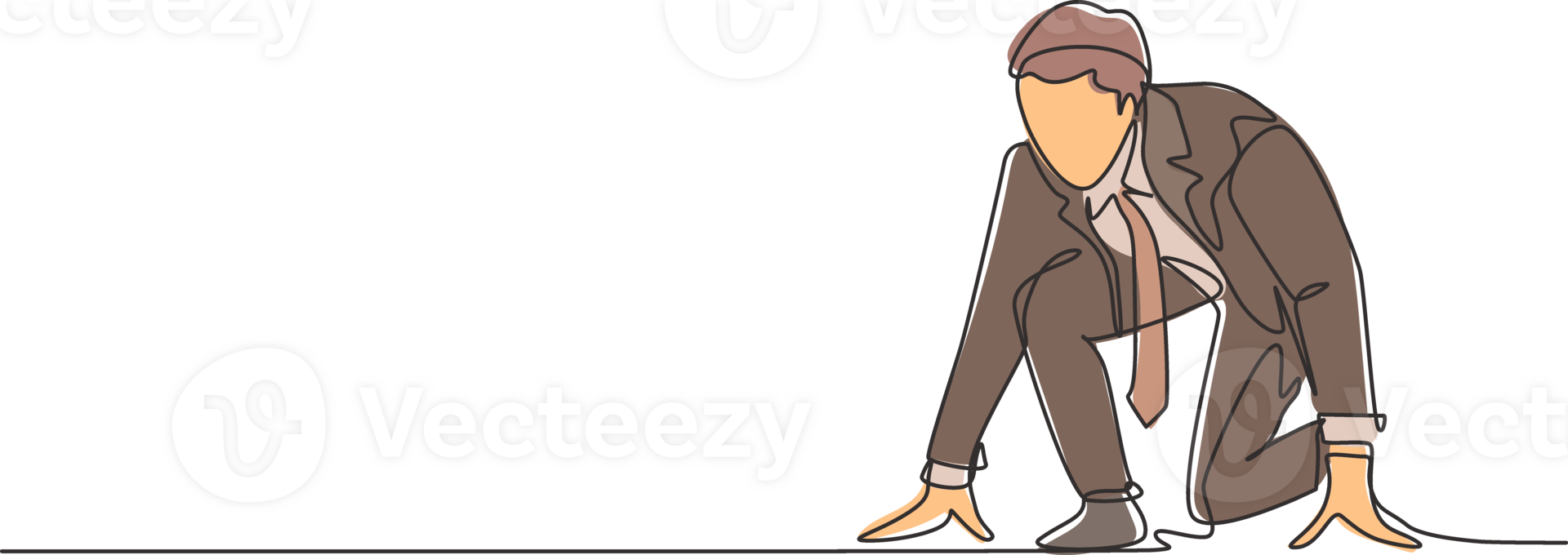 One single line drawing of employee of company get ready on start line to do sprint race. Business running competition concept. Trendy continuous line draw design graphic illustration png