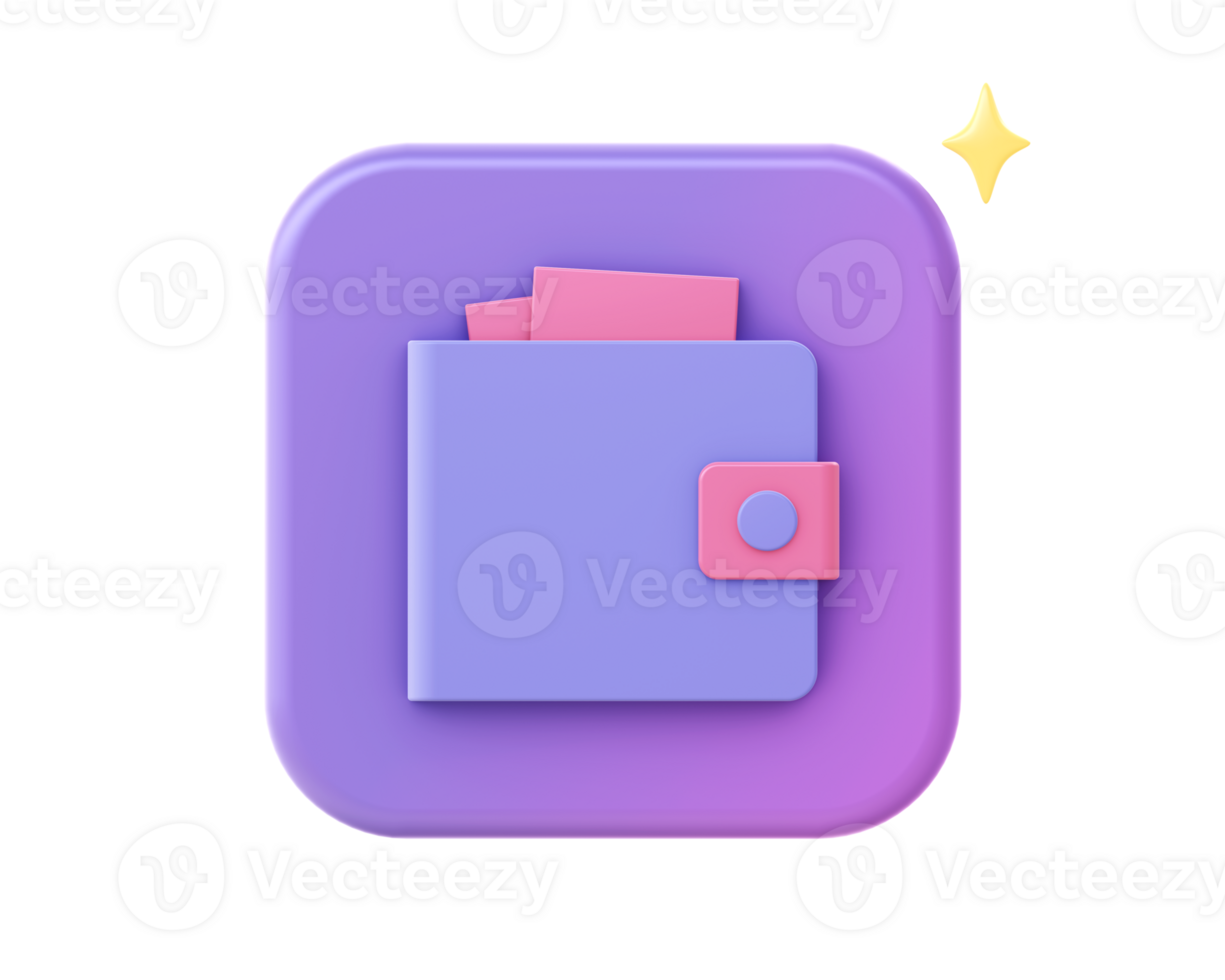 3d render of purple money wallet icon for UI UX web mobile apps social media ads design png