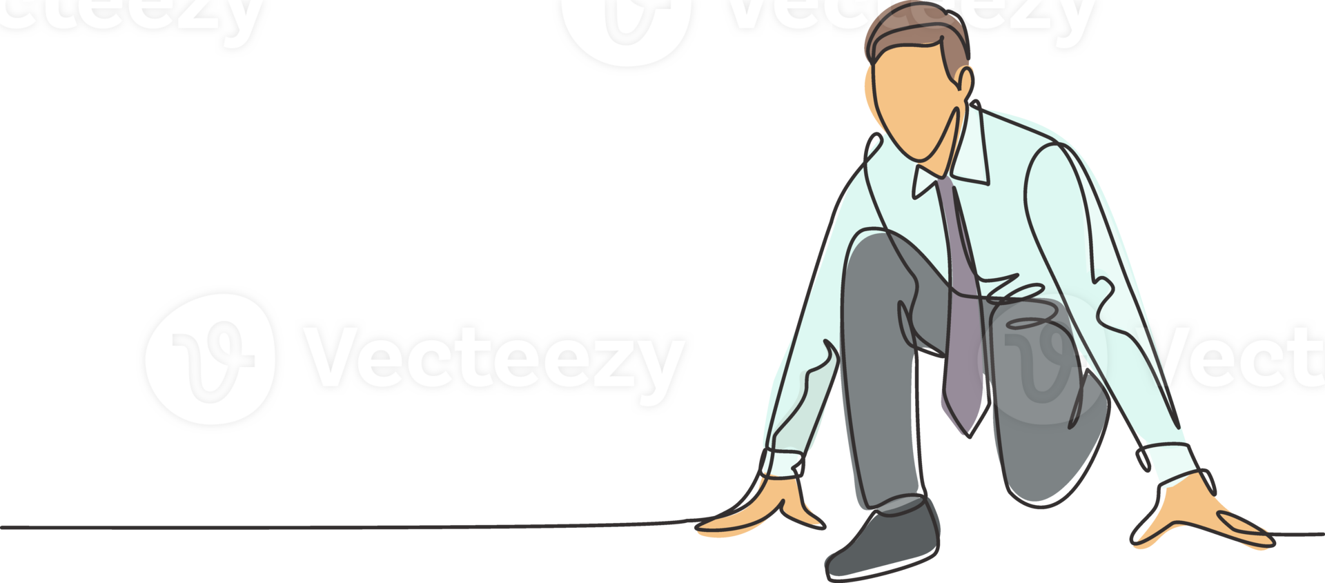 Single continuous single line drawing of young happy businessman get ready to sprint run on running track, from front view. Business race competition concept one line draw design illustration png