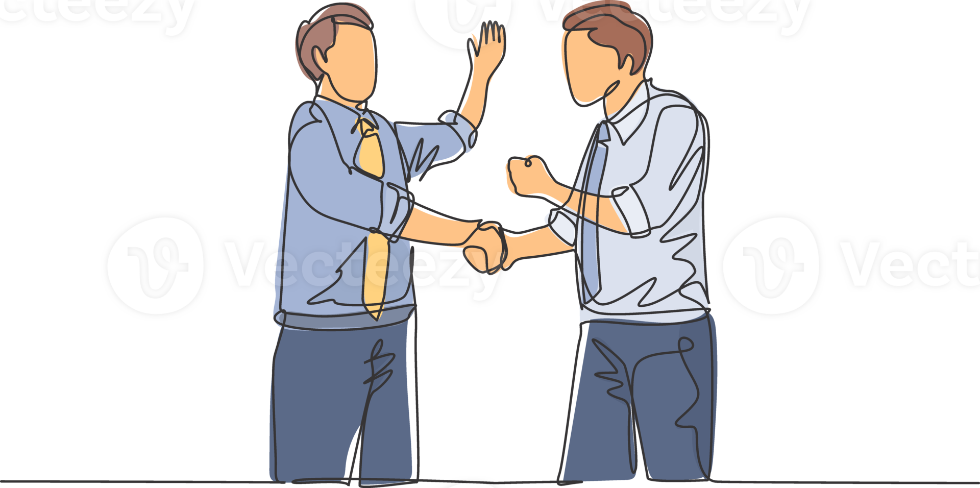 One single line drawing of two young happy businessmen colleagues shaking their hands to deal teamwork. Business agreement celebration concept continuous line graphic draw design illustration png