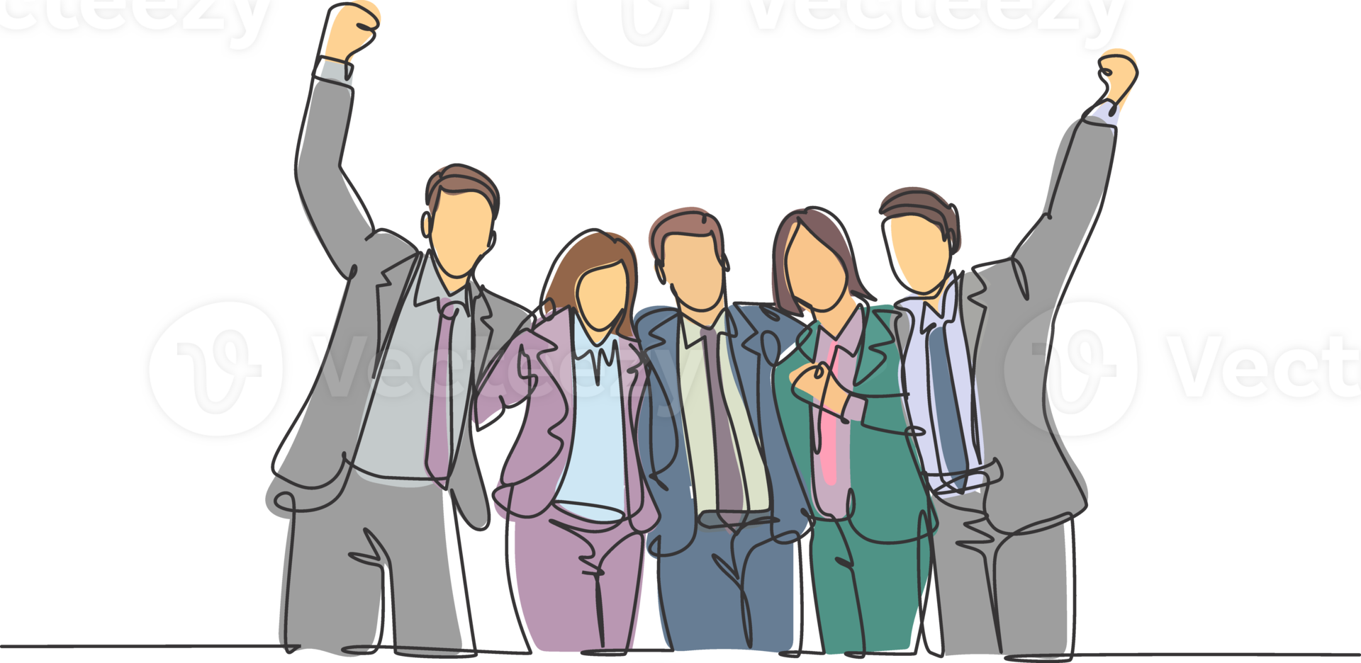 Single continuous line drawing of young happy male and female managers celebrating their job promotion together. Business teamwork celebration concept one line draw design graphic illustration png