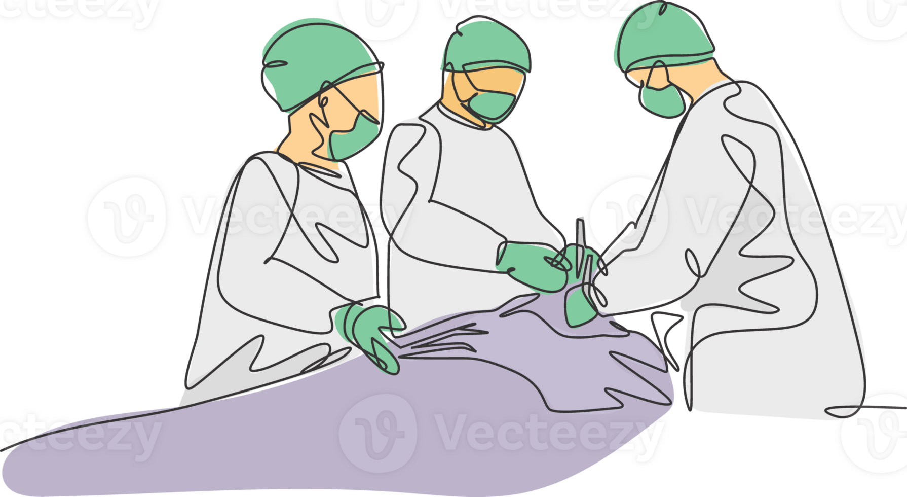 Single continuous single line drawing group of team surgeon doctor doing surgery to the critical patient at surgical operation room. Medical surgery concept one line draw design illustration png