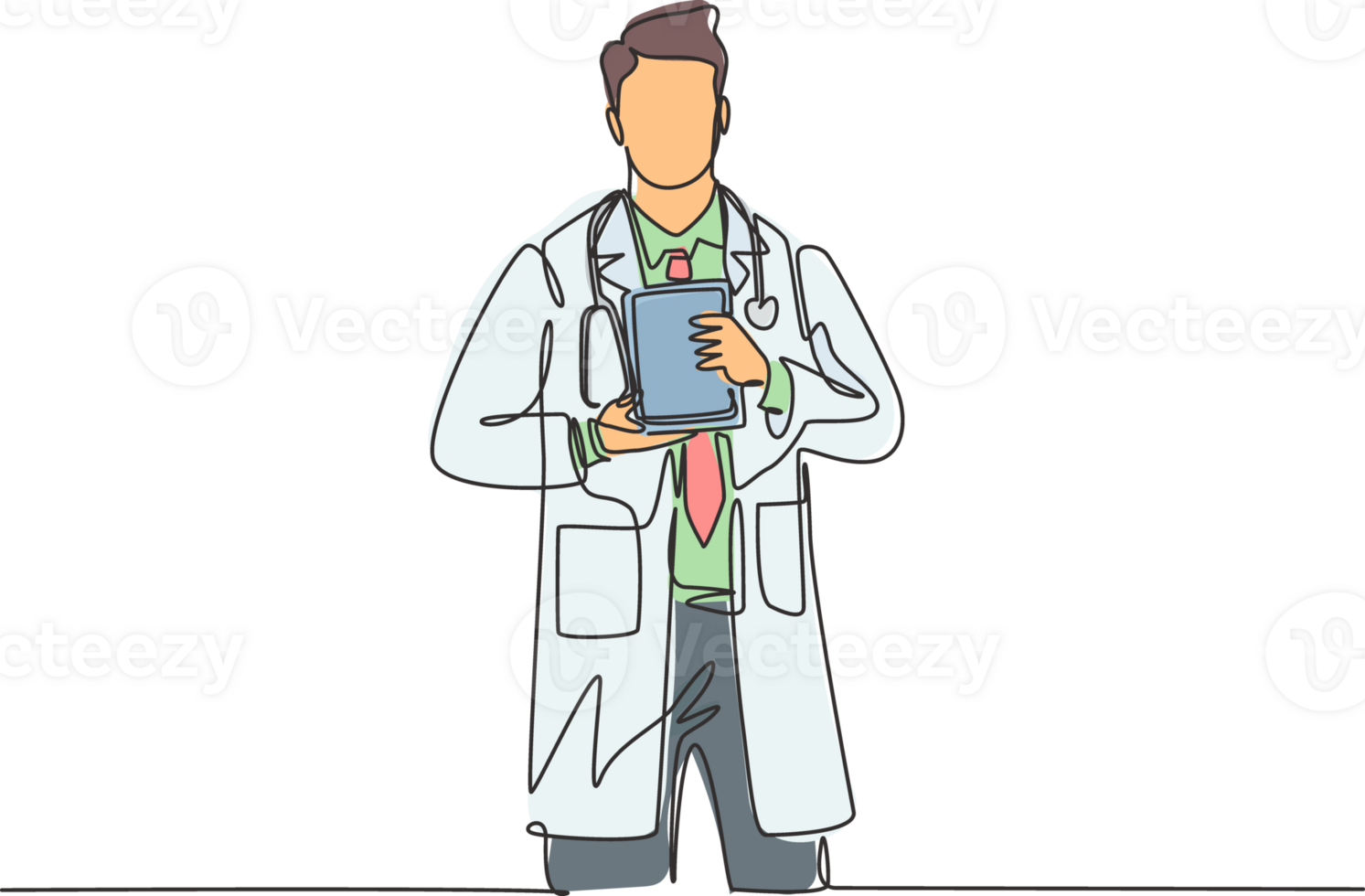 Single continuous line drawing of young smart male doctor showing award about innovation technology to cure patient. Medical invention achievement concept one line draw design illustration png