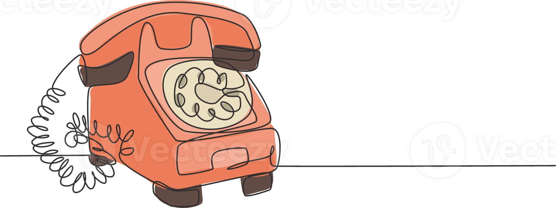 One continuous line drawing of old vintage antique analog desk telephone to communicate. Retro classic telecommunication device concept single line draw graphic design illustration png