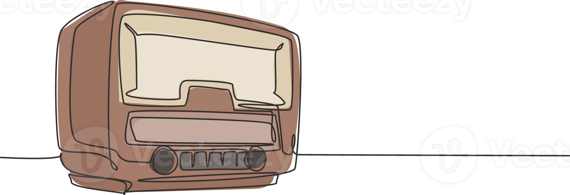 One continuous line drawing of retro old fashioned analog radio. Classic vintage broadcaster technology concept. Music player single line graphic draw design illustration png