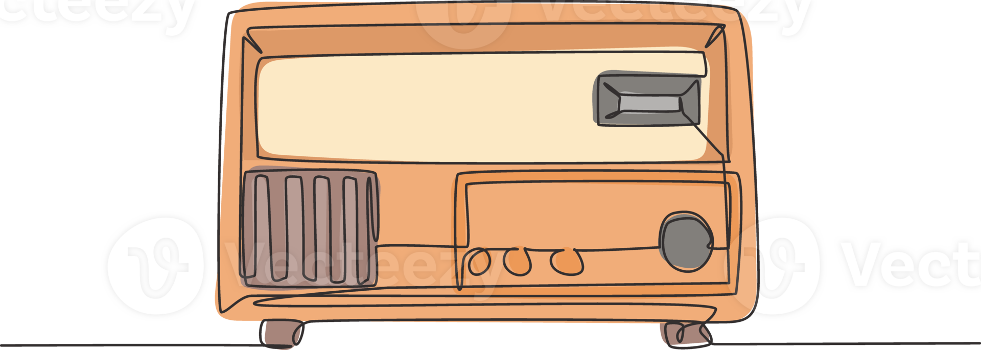 Single continuous line drawing of retro old fashioned analog radio. Classic vintage broadcaster technology concept. Music player one line draw design graphic illustration png
