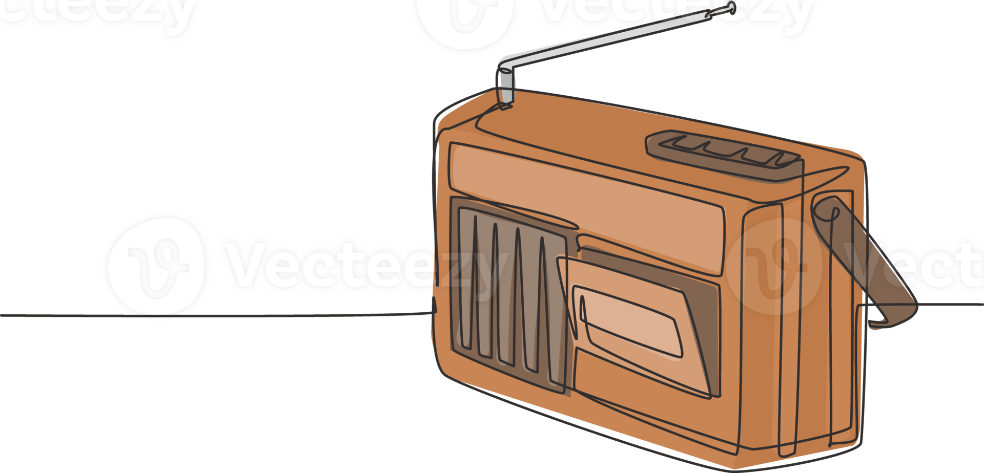 One single line drawing of retro old fashioned analog radio tape. Antique vintage audio technology concept. Music player continuous line draw design graphic illustration png