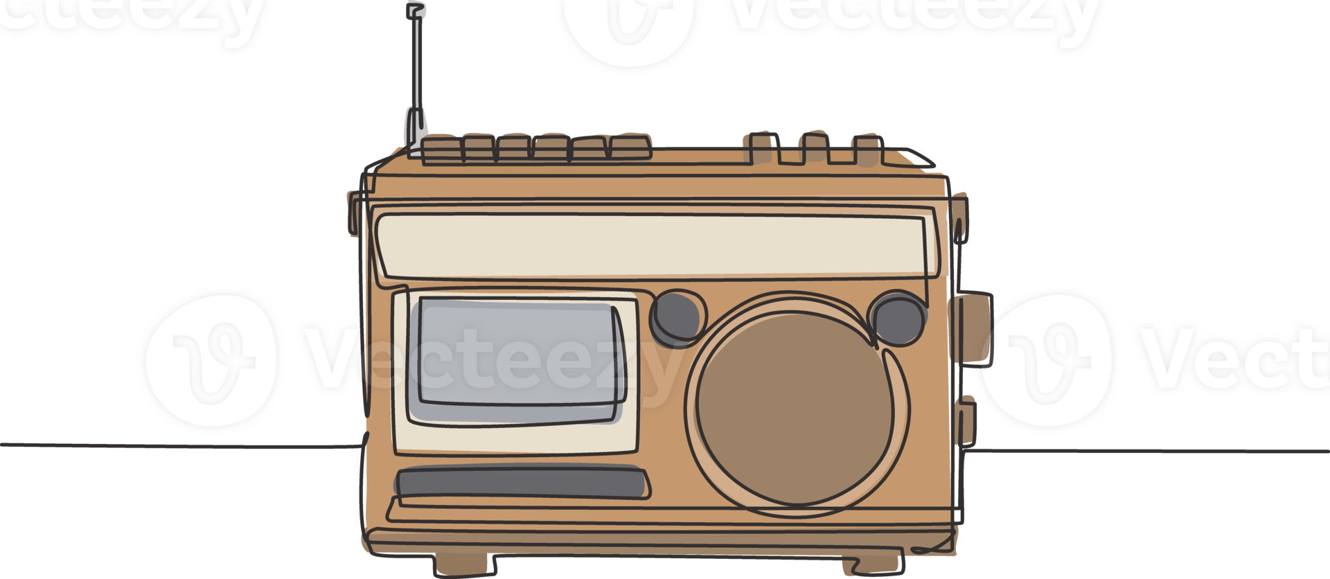 Single continuous line drawing of retro old fashioned analog radio tape. Classic vintage audio technology concept. Music player one line draw design illustration graphic png